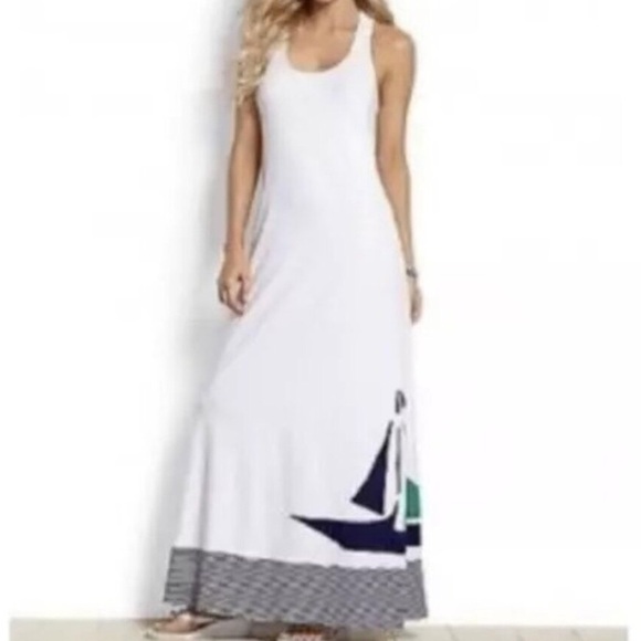 Tommy Bahama Wmn S Nautical Sailboat Maxi Racerback Cover Up Long Tank Dress NWT - Picture 1 of 9